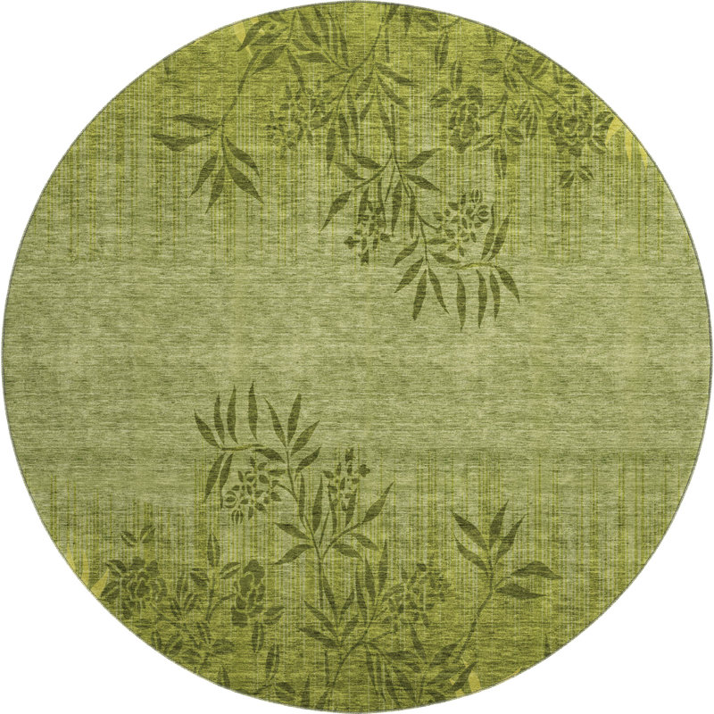 Premium Machine Washable Prisco Olive Rug, Round 8'