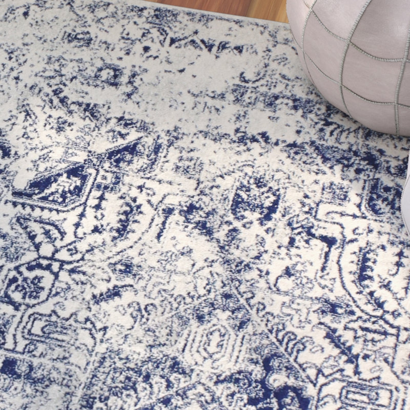 Tapis oriental ivoire / bleu Koffler, Rectangle de 7 pi 6 po x 9 pi 6 po