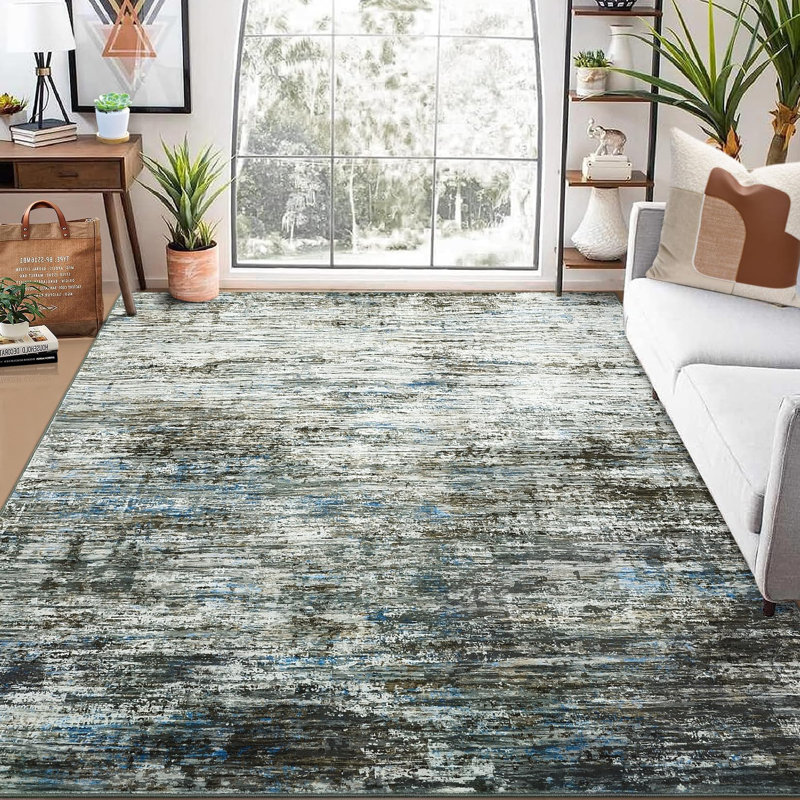 Abstract Machine Printed Area Rug, Rectangle 160 x 230 cm, Gray
