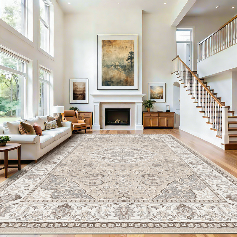 Washable Entryway Rug: Farmhouse Kitchen Hallway Rug Wide Soft Water Resistant Floor Mat for Bathroom Nursery Non Slip Indoor Carpet for Living Room Bedroom Dining Room(Beige)