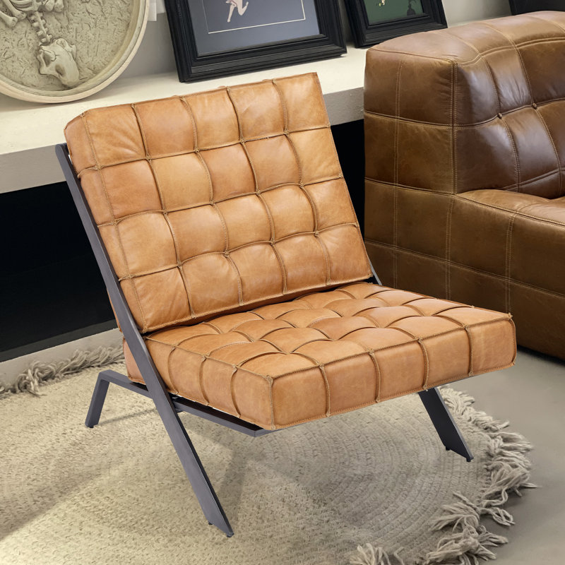 Zamire 25.4'' Wide Genuine Leather Lounge Chair, Orange