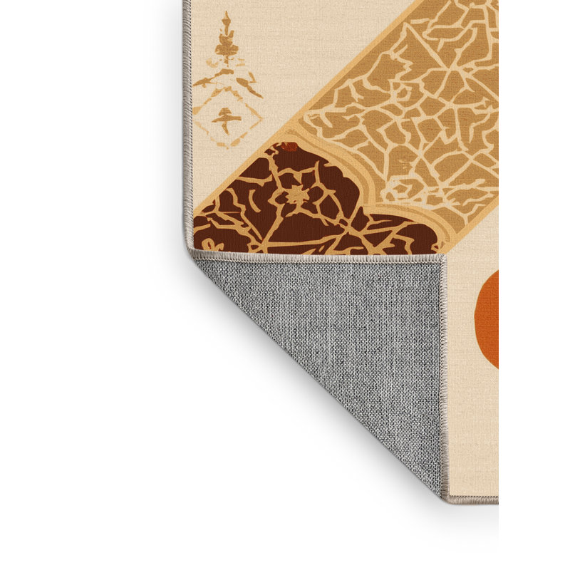 Machine Washable Paesyn Marigold Global Inspired Moroccan Rug in Brown – Beige Binding, 8' Square