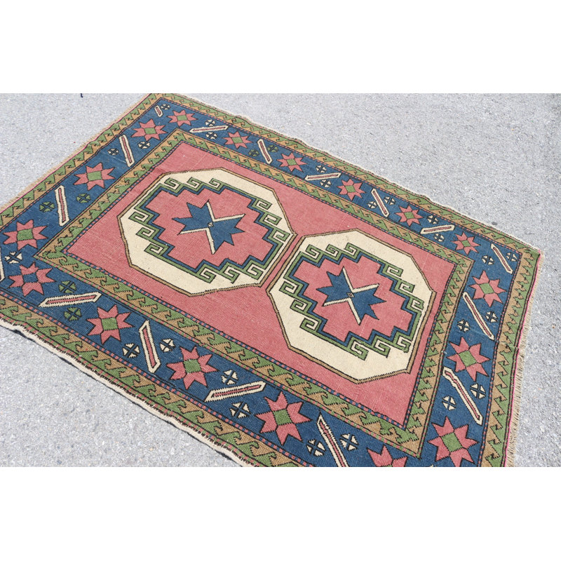Kilim turc fabriqué à la main avec un design géométrique offrant une esthétique rétro pour un décor bohème
