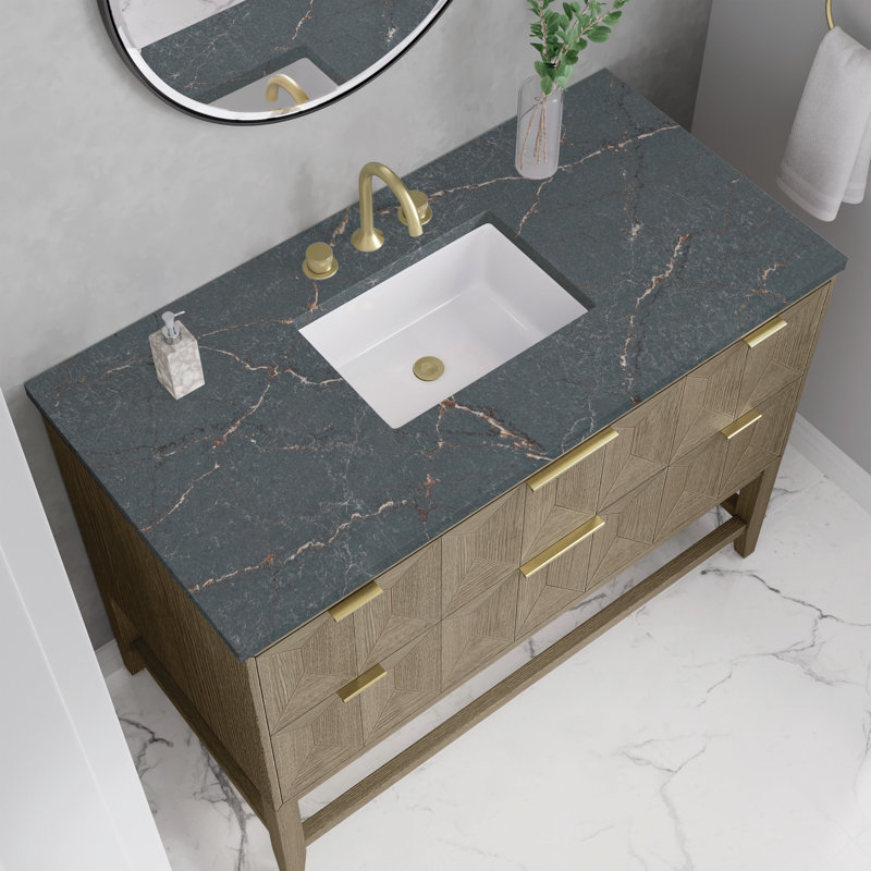 Meuble-lavabo simple 48 po avec chargeur sans fil Emmeline, Bleu Parisien