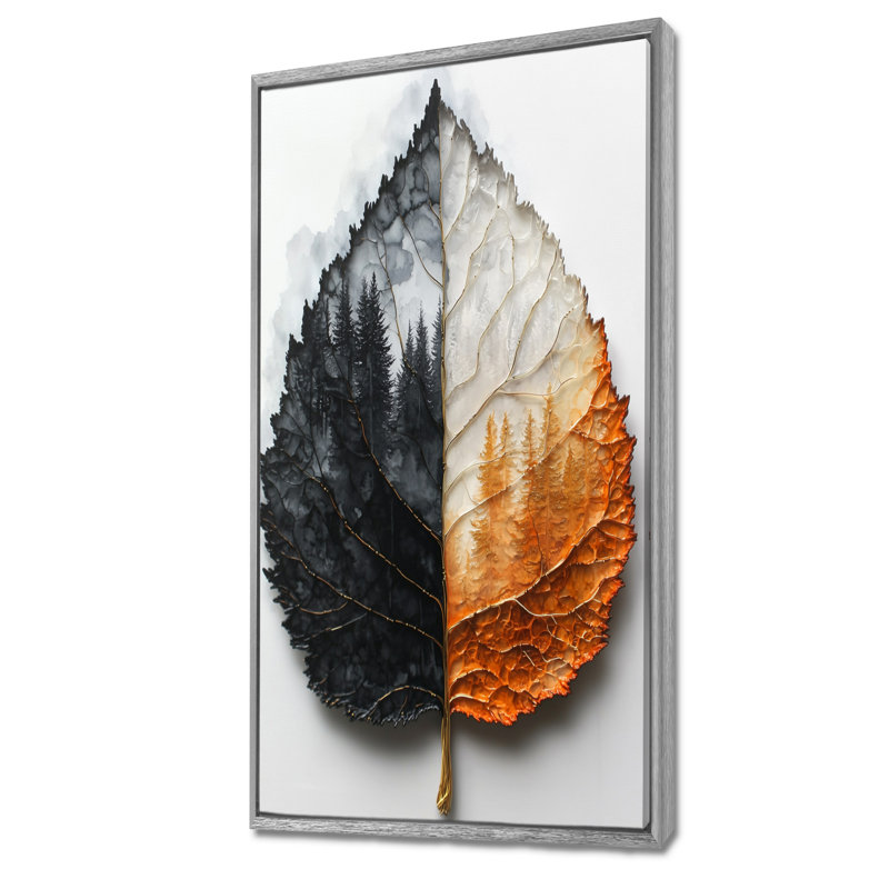 Haryln Modern Dark Leaves Symetry Of Autumn I - Leaves, art mural, H 60 po x l 28 po, Impression encadrée sans passe-partout