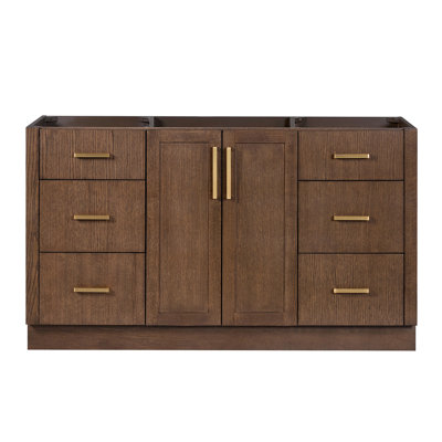 Ariel Loren 60 Inch Single Sink Base Cabinet in Brown Oak
