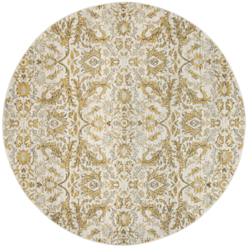 Tapis ivoire et doré damassé Adie, Rond 6 pi 7 po