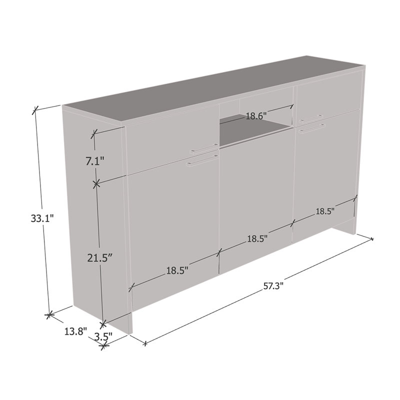 Buffet 57,3 po Glam avec finition ultrabrillante, Blanc