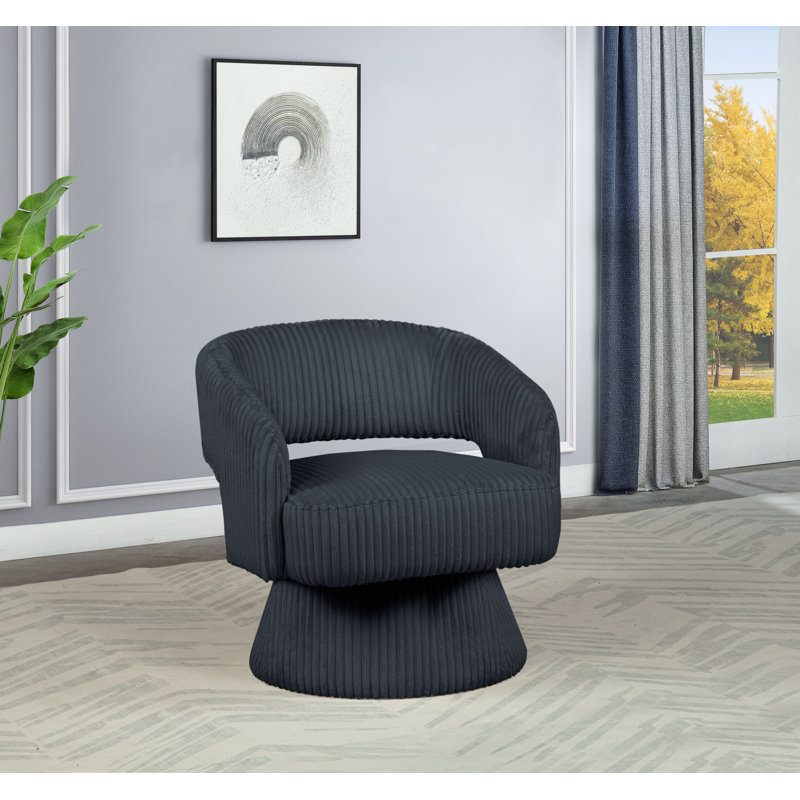 Fauteuil demi-tonneau rembourré pivotant, Velours gris foncé