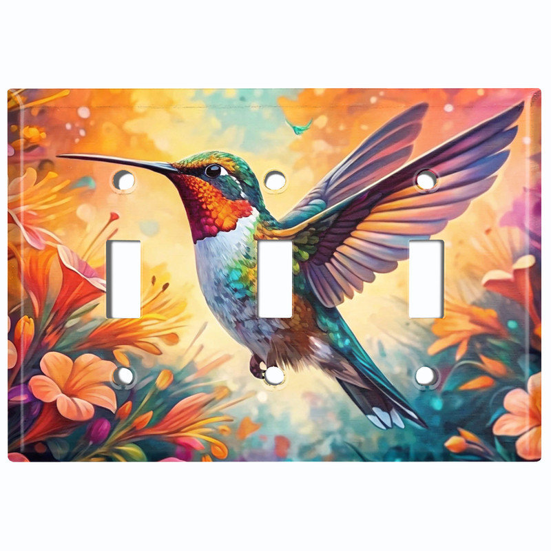 Couvercle de plaque d'interrupteur en métal; Bascule majestueuse à 3 bandes US - Colibri majestueux, #3 Triple Toggle
