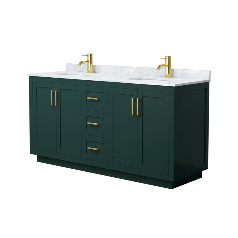 Miranda 66" Freestanding Double Bathroom Vanity with Marble Top, Gold, Green