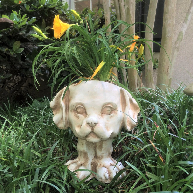Muggly's Muttley the Dog Animal Statue Planter, Antique White