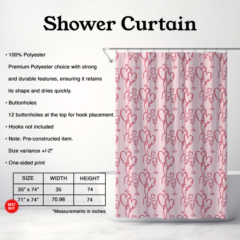 Love Notes - Rideau de douche standard 1 pièce, H 74 po x l 71 po