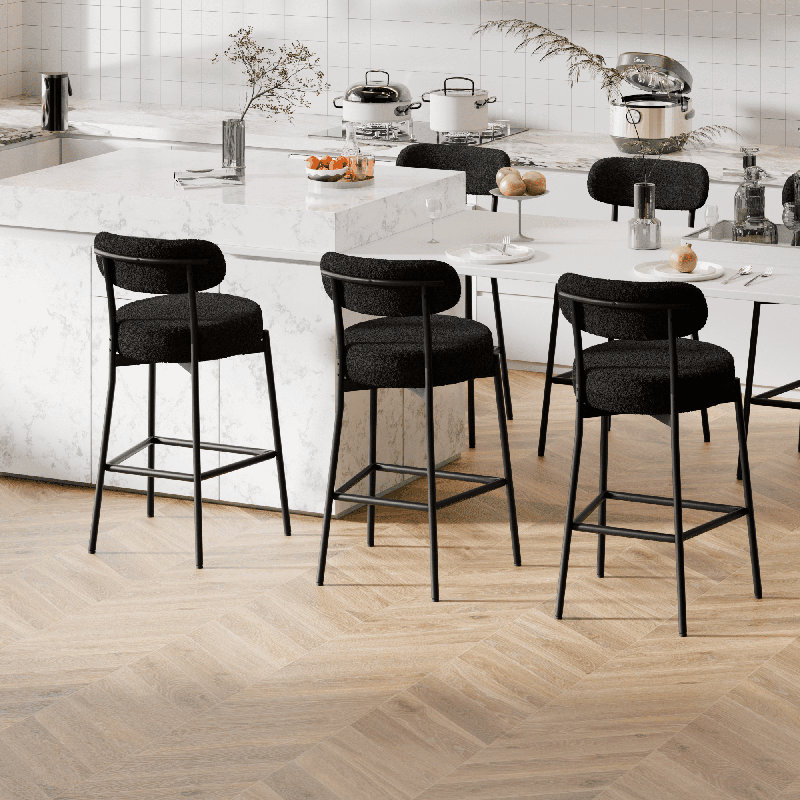 Ensemble de 3 tabourets de bar, tabourets de bar à hauteur de comptoir avec dossier et pieds en métal, chaises à îlot haut avec repose-pieds, chaise de bar Sherpa