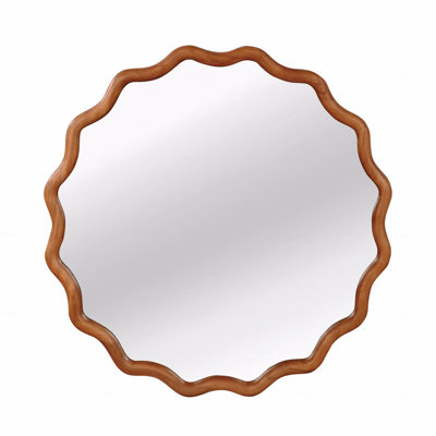 30 Inch Wavy Round Solid Wood Frame Decorative Mirror
