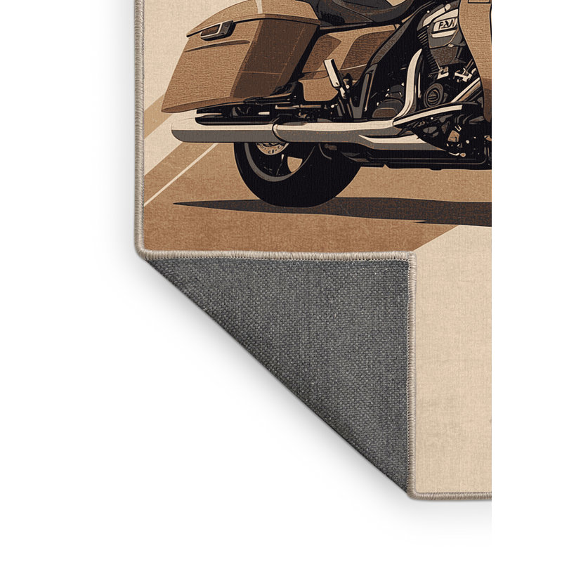 Soft Plush Ehlers Touring Motorcycle Modern & Contemporary Area Rug in Beige – Beige Binding, 2x5
