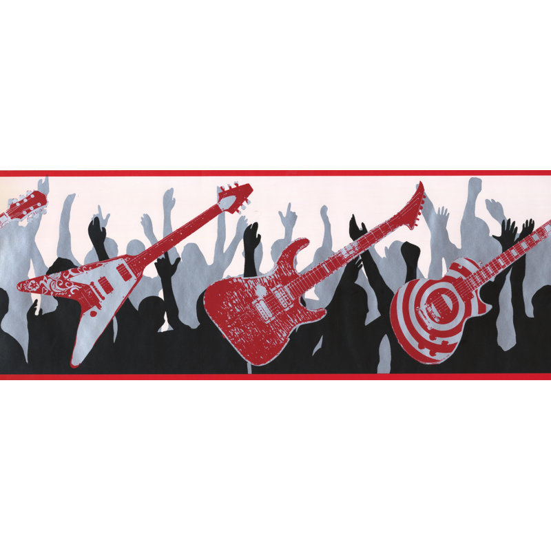 Guitare, gens, danse, bordure murale, Rouge / Mauve