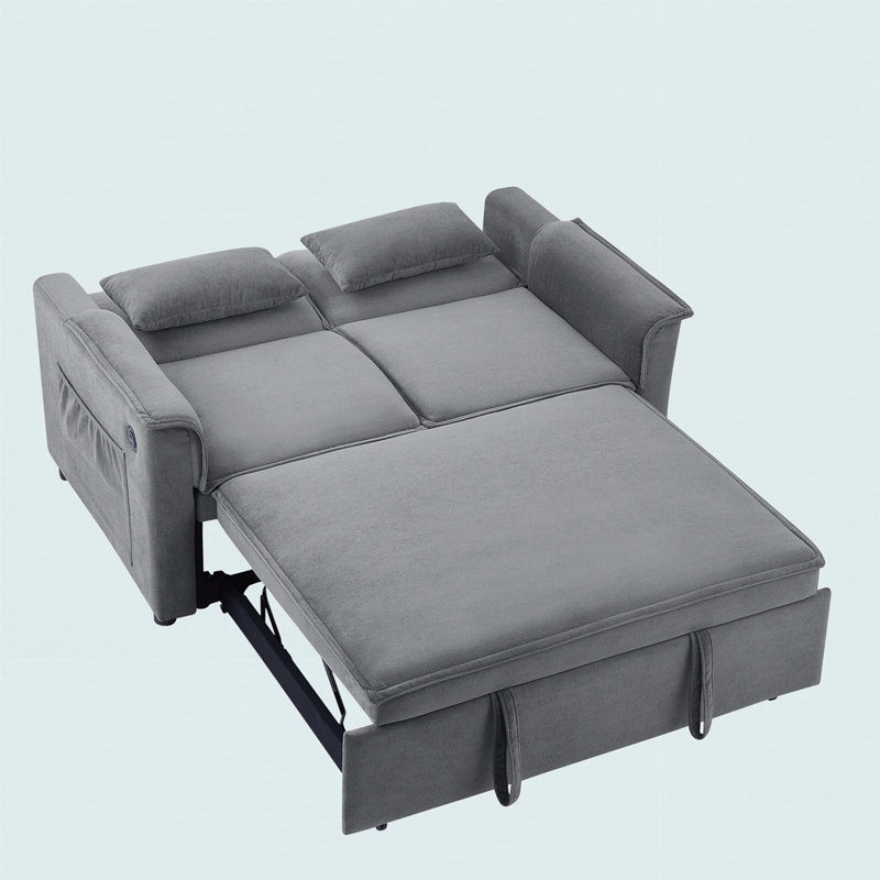 Canapé-lit convertible avec causeuse convertible avec dossier réglable, canapé 2 places avec lit escamotable et 2 coussins lombaires