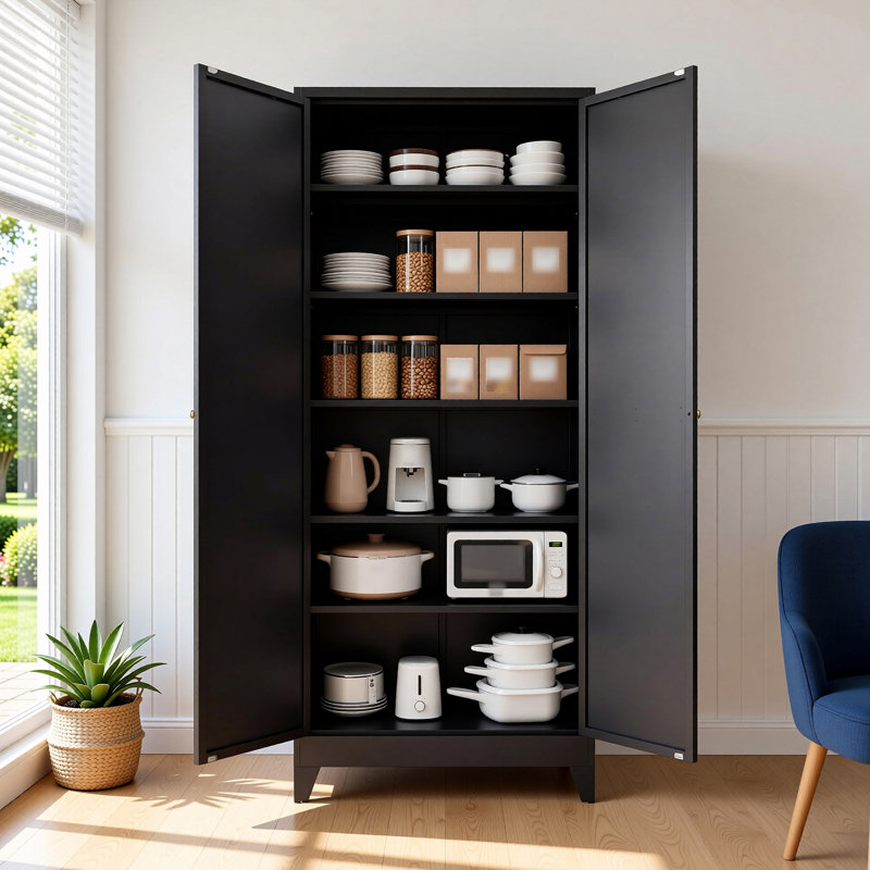 Garde-manger autoportant avec tablettes réglables, Black
