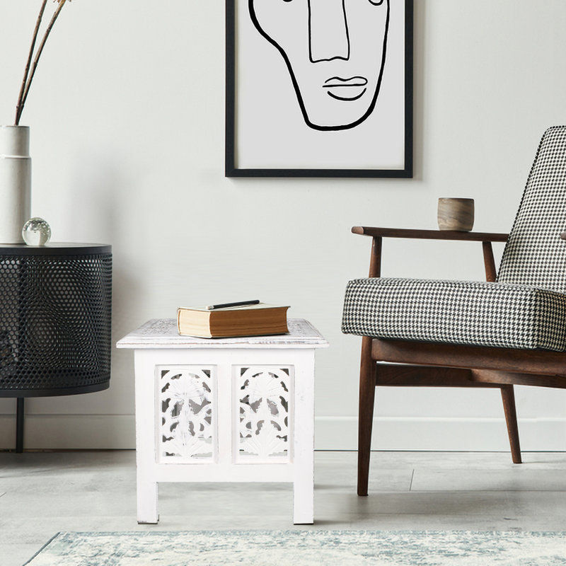 Abbey End Table, White, 39cm H x 38cm W x 38cm D