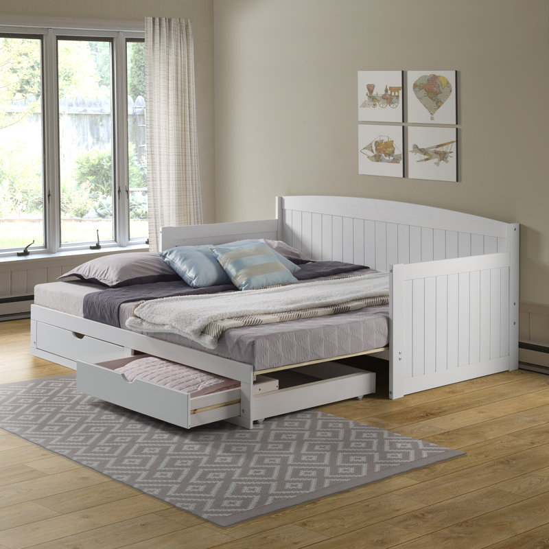 Harmony Daybed with Pop-Up Trundle and Storage Drawers, White