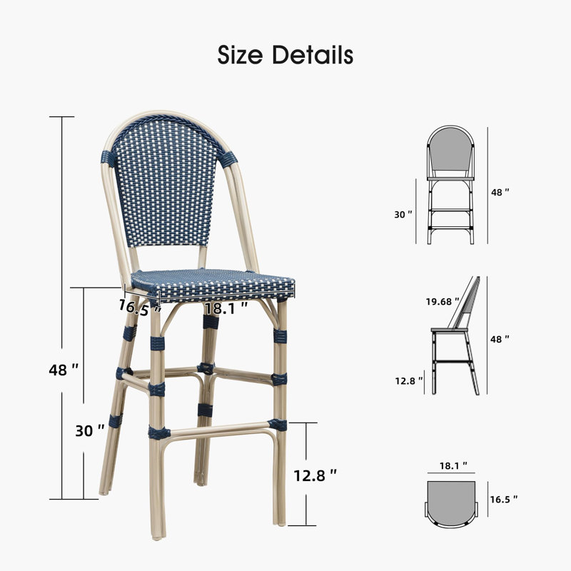 Tabouret de bar 30 po, Bleu royal/blanc