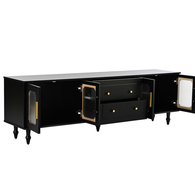 Support pour téléviseur gracieux jusqu'à 78 po: portes en verre cannelé, rangement organisé, écran Glorious noir pour 78 po: finition