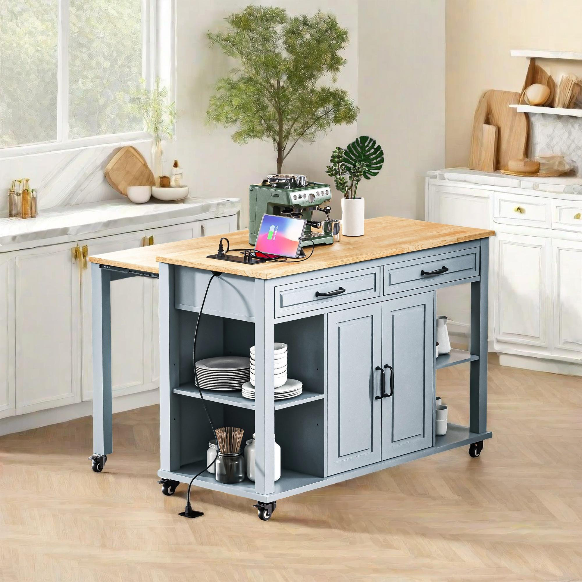 Lark Manor Kitchen Island with Extendable Dining Table - Wayfair Canada