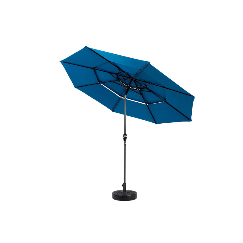 Parasol automatique en aluminium à 3 niveaux de 10 pi - auvent bleu foncé, pratique pour une utilisation extérieure dans le patio et la piscine