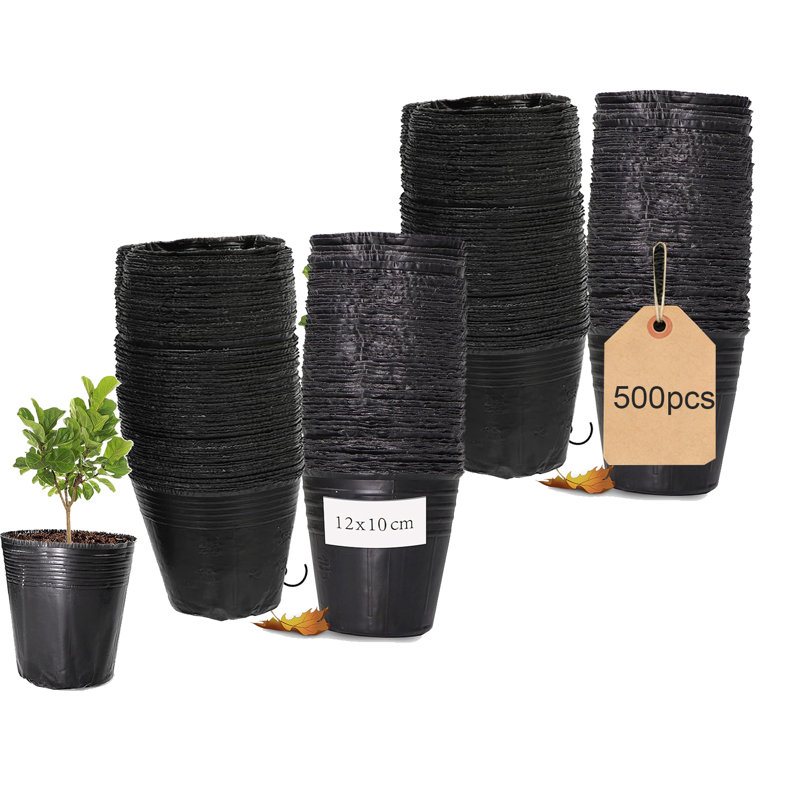 500 Packs 4 Inch Plastic Nursery Pots with Drainage Holes – 4" Diameter x 4.5" Height Seed Starting Containers for Succulents, Flowers, Vegetables, Small Plants, Indoor Outdoor Transplanting Pots
