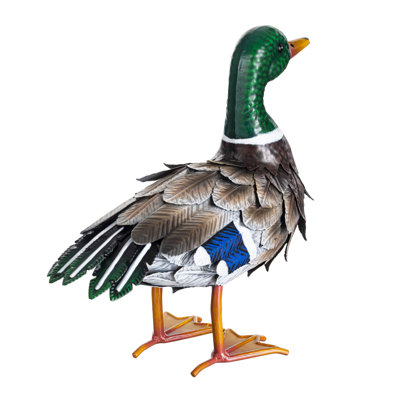 Mallard Duck Standing Pose Metal Garden Statue, 12.5in
