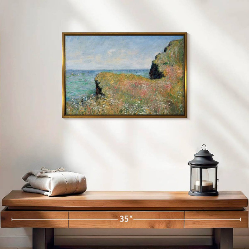 Bord de la falaise Pourville, 19 po x 13 po, Cadre flottant doré
