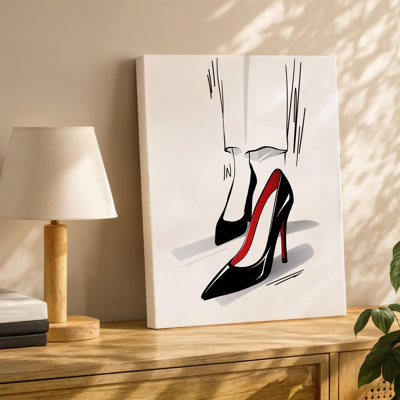 La toile crée une illustration de mode minimaliste avec une paire de chaussures à talons hauts élégantes avec art mural sur toile noir et rouge