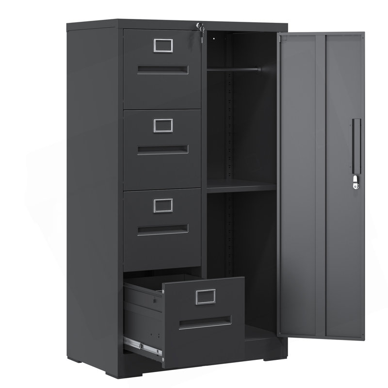Durable Metal Storage Vertical Filing Cabinet with Lock, 4 Drawers and 1 Door for Versatile Use in Schools, Homes, and Offices