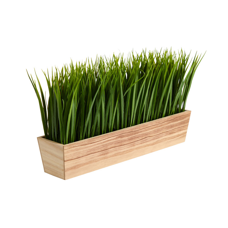 10'' Faux Grass in Wood Planter