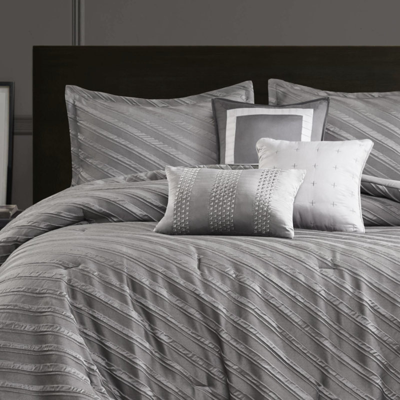 Édredon pour grand lit 7 pièces gris en diagonale, ensemble de literie élégant, confort toutes saisons, motif élégant moderne standard 100, accessoires assortis, design