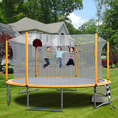 Trampoline de 16 pi avec pompe à panier de basketball et échelle avec but de soccer
