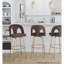 Tabouret de bar à hauteur fixe pivotant en métal doré et velours espresso avec repose-pieds ronds en métal doré, lot de 2