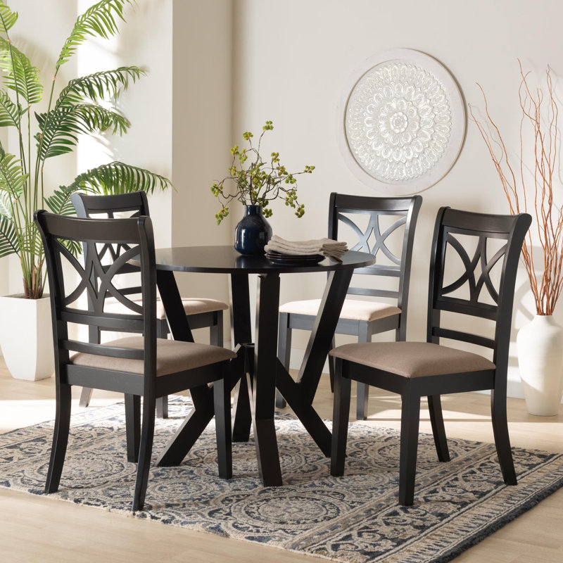4 - Person Pedestal Dining Set, Beige/Dark Brown