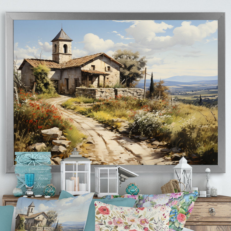 Country Charm Village, reproduction d'art sur toile, Cadre simple argenté, H 34 po x l 44 po x P 1,5 po