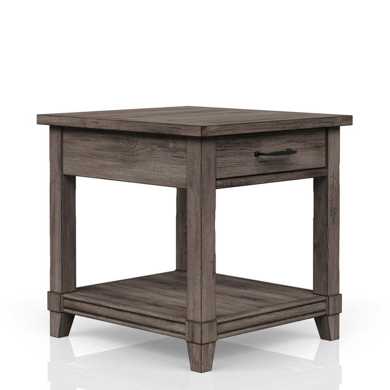 Gray End Table With Charging And Storage Element Solid Wood +