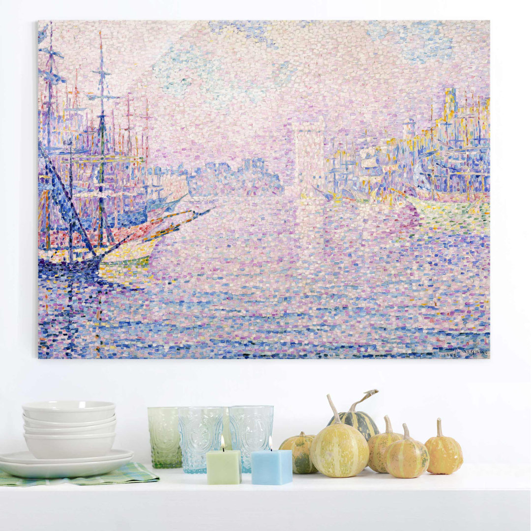 Glasbild Der Hafen von Marseille im Morgennebel von Paul Signac