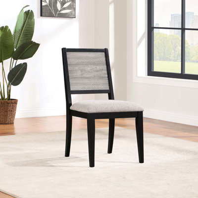 Grey And Black Dining Side Chairs, Of 2, Wood Base, 100% Fabric, Room Upholstered Chair 2 Featuring Soft Seating Stable Positioning