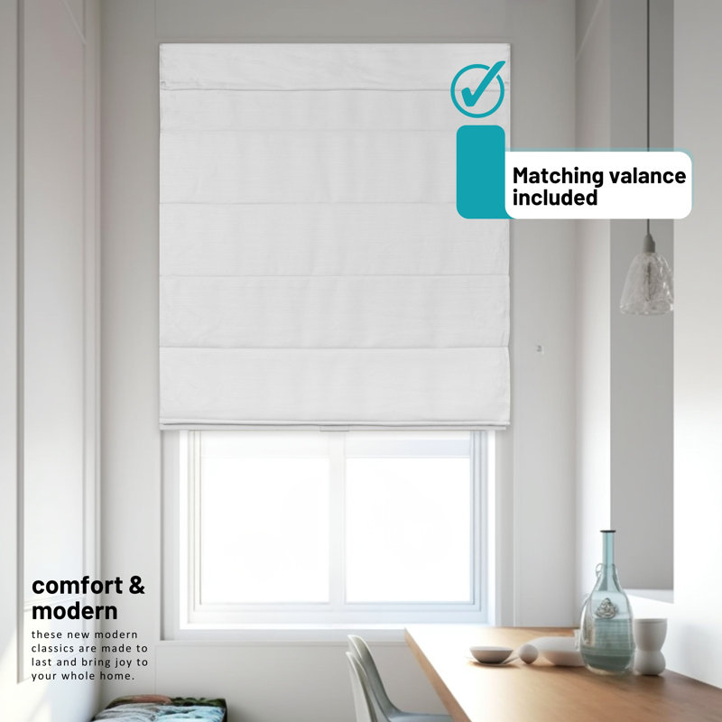 Room Darkening Roman Shade, 23"W x 64"L, White
