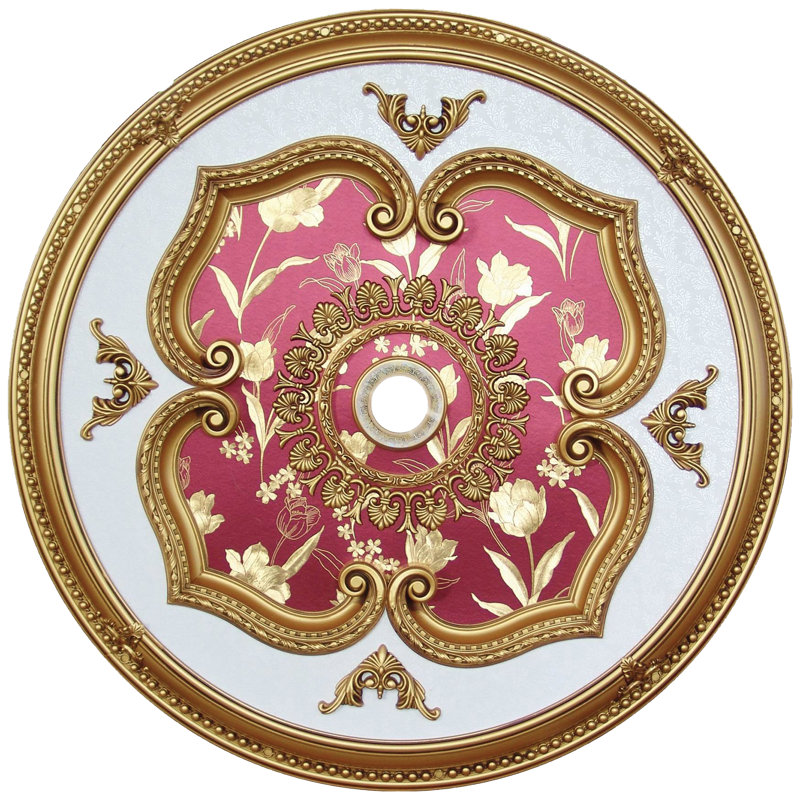 Motif de tulipe ronde 43 po, Or antique / rouge