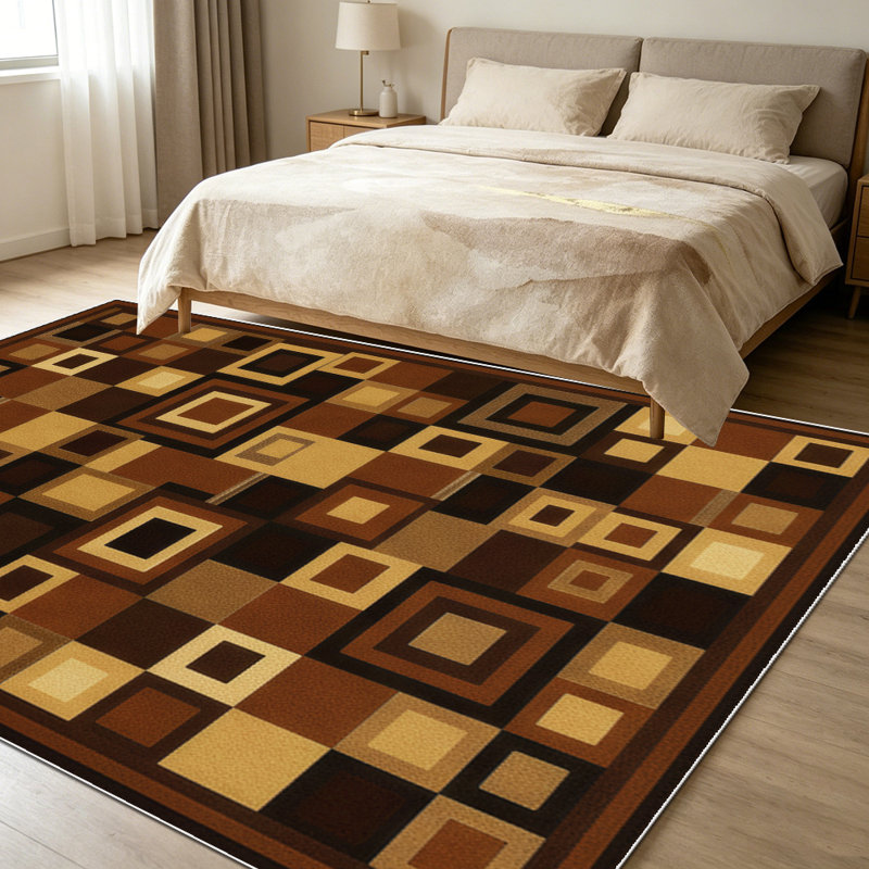 1PC Geometric Brown Square Mosaic Pattern area rugs for Living Room, Soft and Comfortable, Suitable for all seasons, easy-to-maintain, machine washable Indoor floor mat, Under Table Farmhouse suitable for dining table, bedroom, entryway, home office,