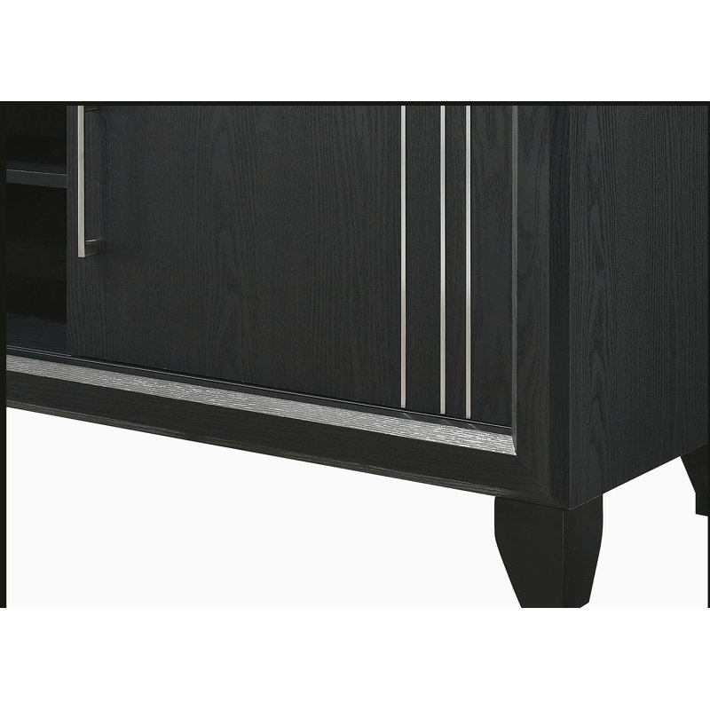 Meuble télé en bois avec console multimédia et tablettes ouvertes, Gris anthracite