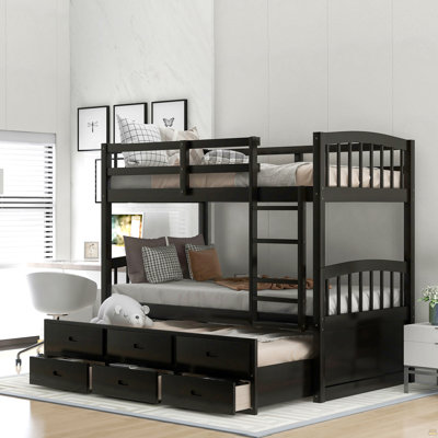 Twin Over Twin Wood Bunk Bed With Trundle And Drawers