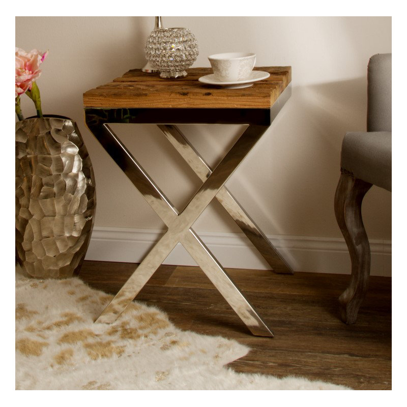Edmondson Glass Top Cross Legs End Table