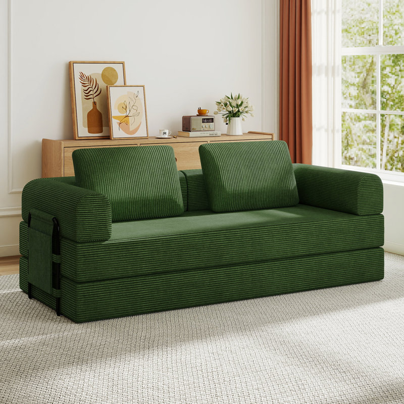 Canapé-lit convertible avec coussin cylindrique - Coussin pliant en velours côtelé pour une utilisation polyvalente dans le salon, la chambre à coucher et le studio